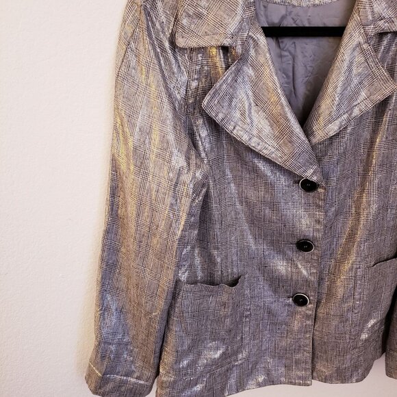 Vintage Jones New York Silver Metallic Plaid Linen Blend Jacket Size 8 GUC - Picture 8 of 11